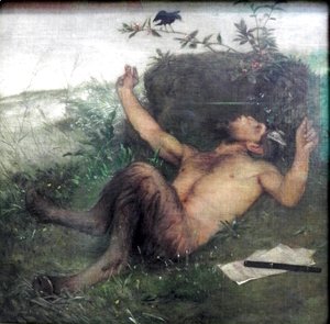 Arnold Böcklin - Faun Whistling to a Blackbird  1875