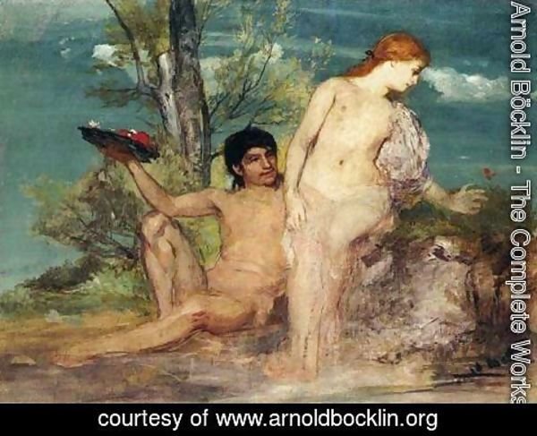 Arnold Böcklin - Girl and Boy Picking Flowers