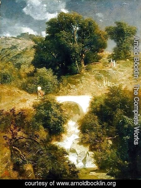 Arnold Böcklin - Roman Landscape with a Bridge, 1863