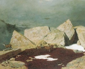Arnold Böcklin - Mountain Landscape with chamois