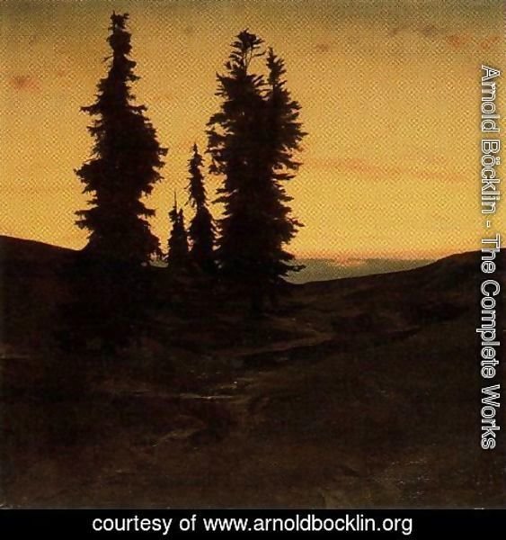 Arnold Böcklin - Sapins at the sunset